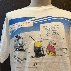 Vintage 90's Existentiële Golf Cartoon The Washington Post Witte T Shirt Maat L