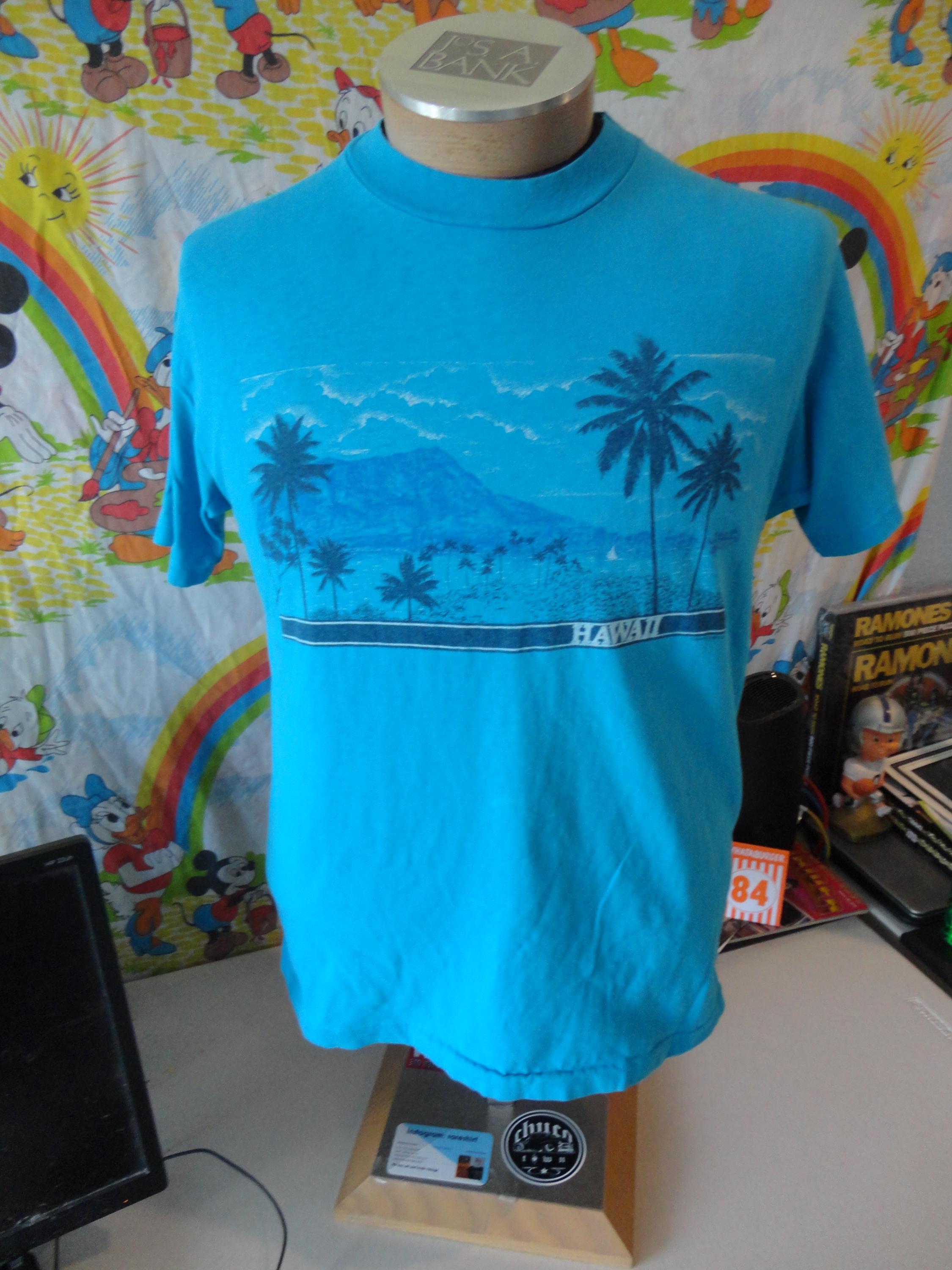 80年代ヴィンテージハワイハッピーシャツTシャツツーリストブルーT 