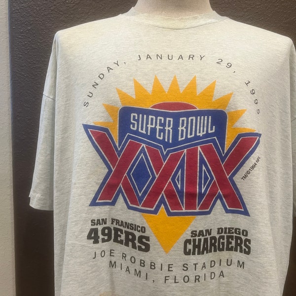 Vintage 90's 1995 Super Bowl San Fransico 49ers vs San Diego Chargers Grey T Shirt Size XXL