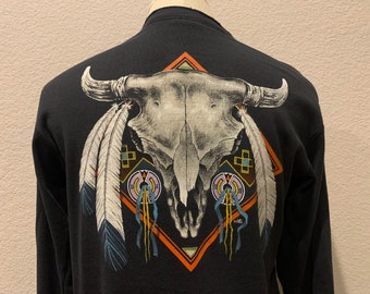 Vintage 80's Buffalo Indigenous Black Long Sleeved Button T-shirt Size M