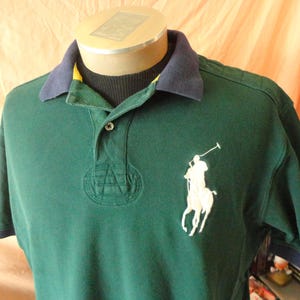 Vintage Polo by Ralph Lauren Big Pony Green Blue Collar Shirt Size