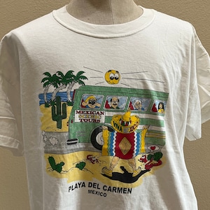 Vintage 90&#39;s Playa Del Carmen Mexico Tourist Vacation White T Shirt Size XL