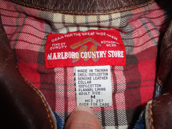 Veste En Jean Marlboro Country Store - Col En Cuir - Taille Large
