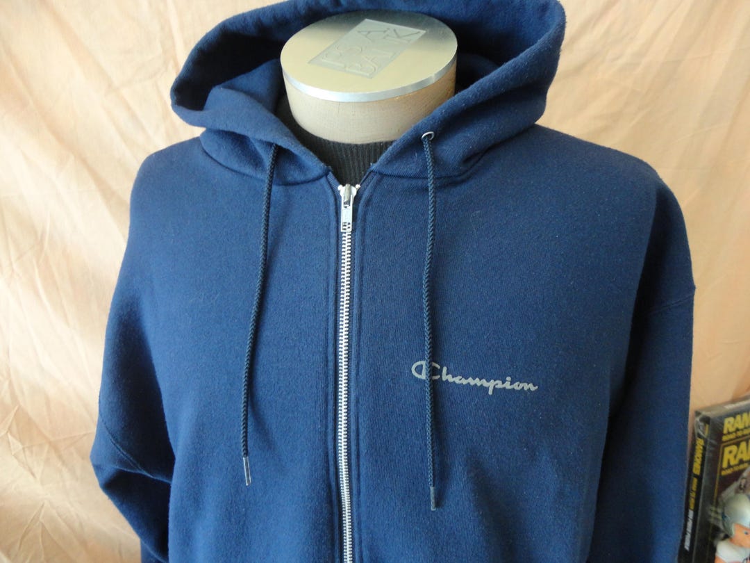 Vintage 90s Champion Navy Blue Full Zip up Hoodie Sweatshirt Size