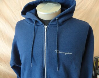 Vintage 90s Champion Navy Blue Full Zip up Hoodie Sweatshirt Size