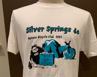 Vintage 90's Aurora Bicycle Club Silver Springs Cycling Bike White T Shirt Size L