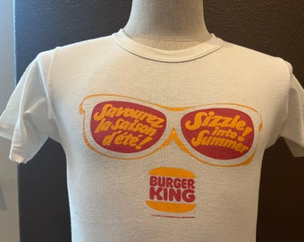 Vintage 80&#39;s Burger King Sizzle into Summer White T Shirt Size S