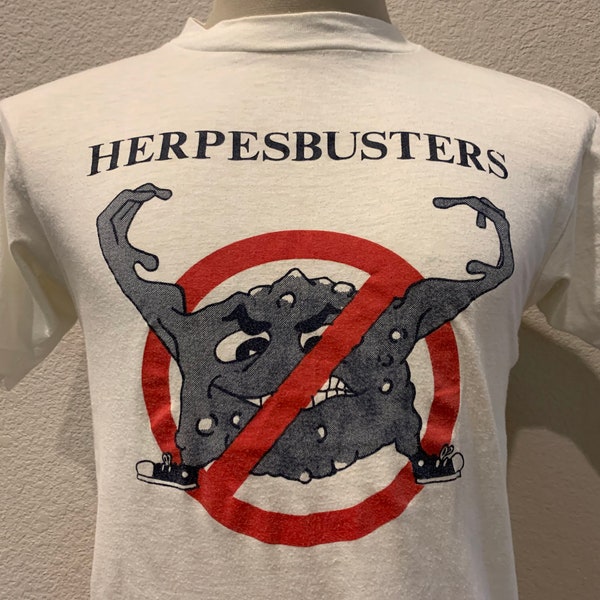 Vintage 80's Herpesbusters Herpes White T Shirt Size S