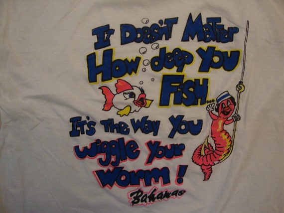 Vintage 80's Bahamas Fishing Funny Souvenir White… - image 1