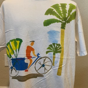 Vintage 90&#39;s Singapore Biker and Palm Trees T Shirt Size XL
