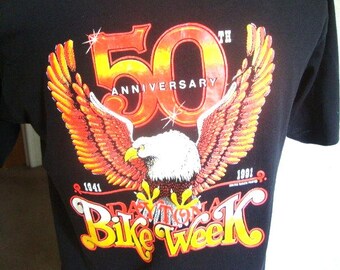 Vintage 90's 50th Anniversary Daytona Bike Week 1991 Biker Pocket T Shirt Size L