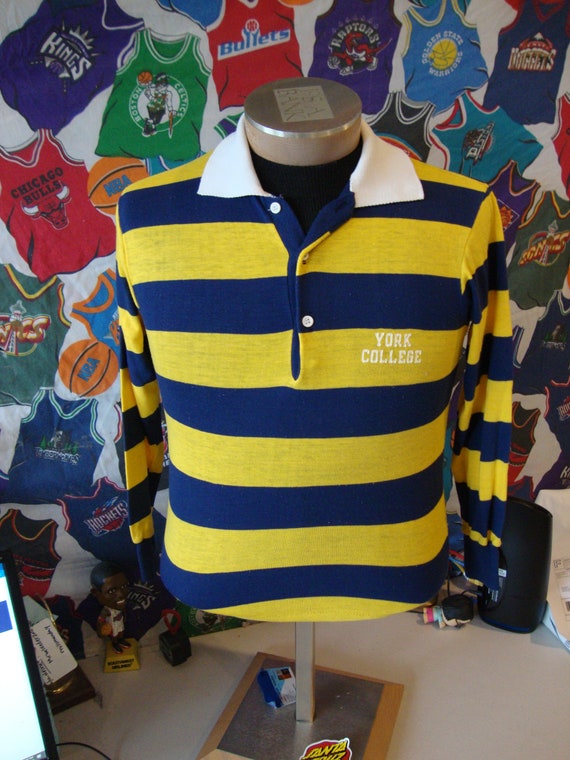 Vintage 80's YORK COLLEGE Yellow and Blue Stripe … - image 2
