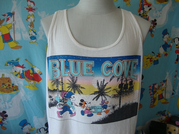 Vintage 80's Walt Disney Blue Cove Crop Top Tank … - image 1