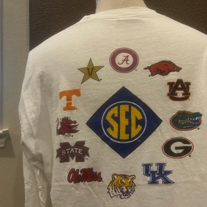 Vintage 90's SEC Southeastern Conference NCAA Teams Lsu Tigers Kentucky Wildcats Florida Gators Georgia Bulldogs White Longsleeve Shirt XL