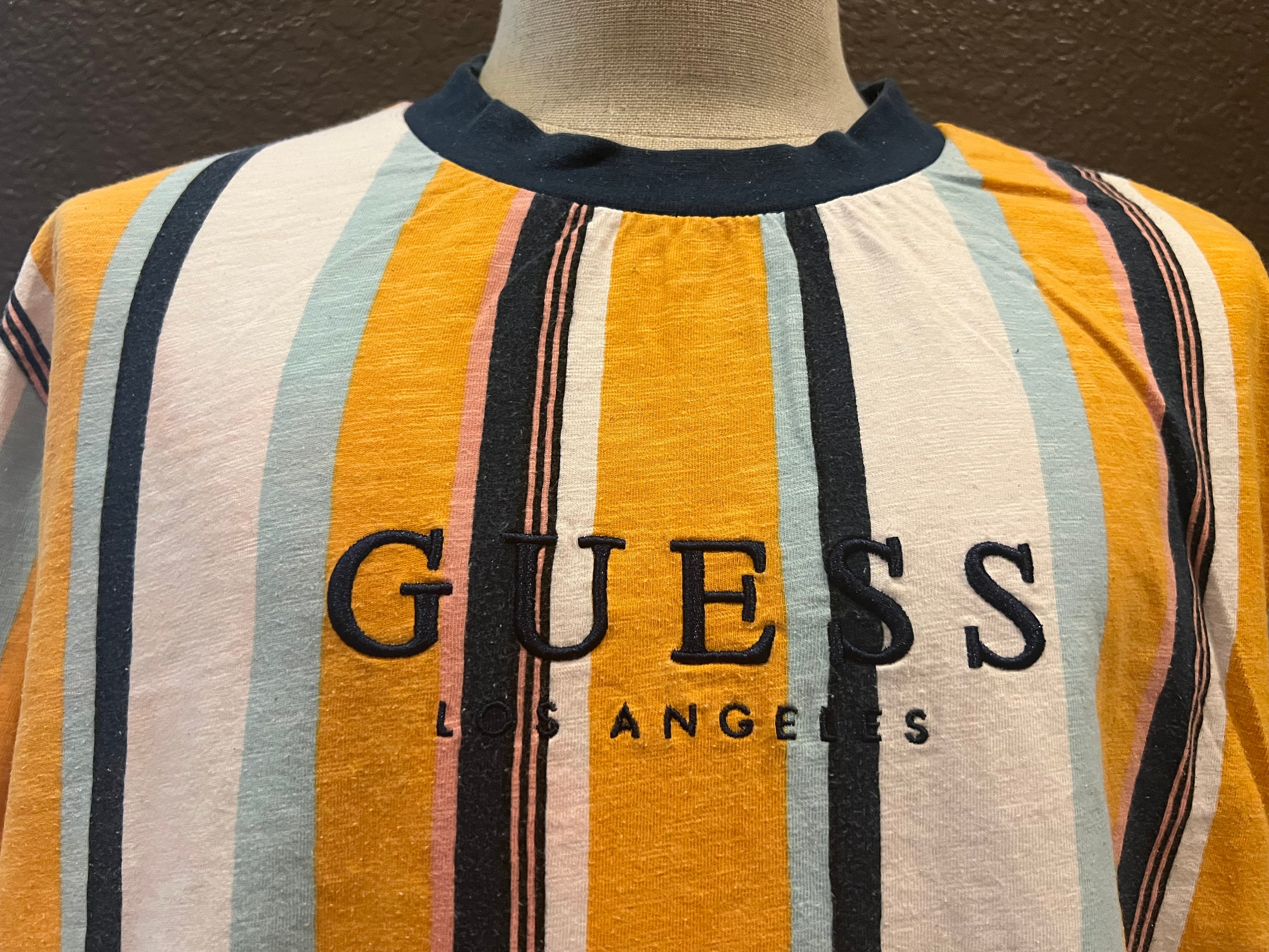 Camiseta Vintage 90 s Guess Los Angeles Rayas Amarilla Talla XL Etsy Espana