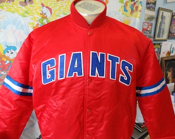 Vintage NFL Faux Leather Jacket XL 90s Bomber New York Giants Blue