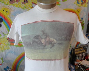 Vintage 90's Frederic Remington Stampede tee art T Shirt Size M  Colorado Oklahoma Artwork