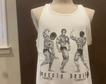 Vintage 90's Muscle Beach Venice, California White Tank Top Size L