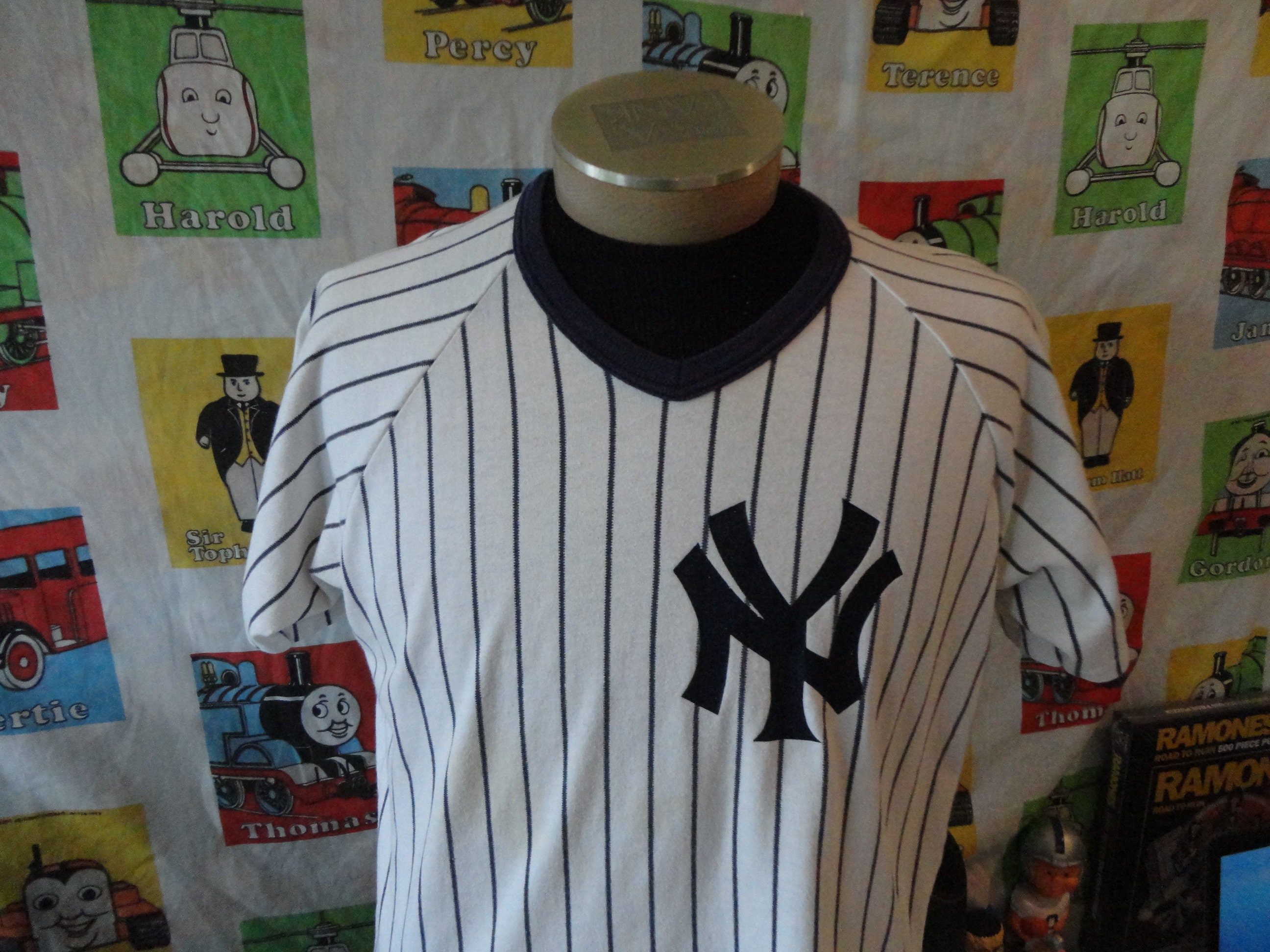 Vintage Russell Athletic New York Yankees Pink Pinstripe Jersey Size:  XL(Youth)