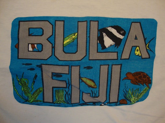 Vintage 80's Bula Fiji Tourist Souvenir White T S… - image 1