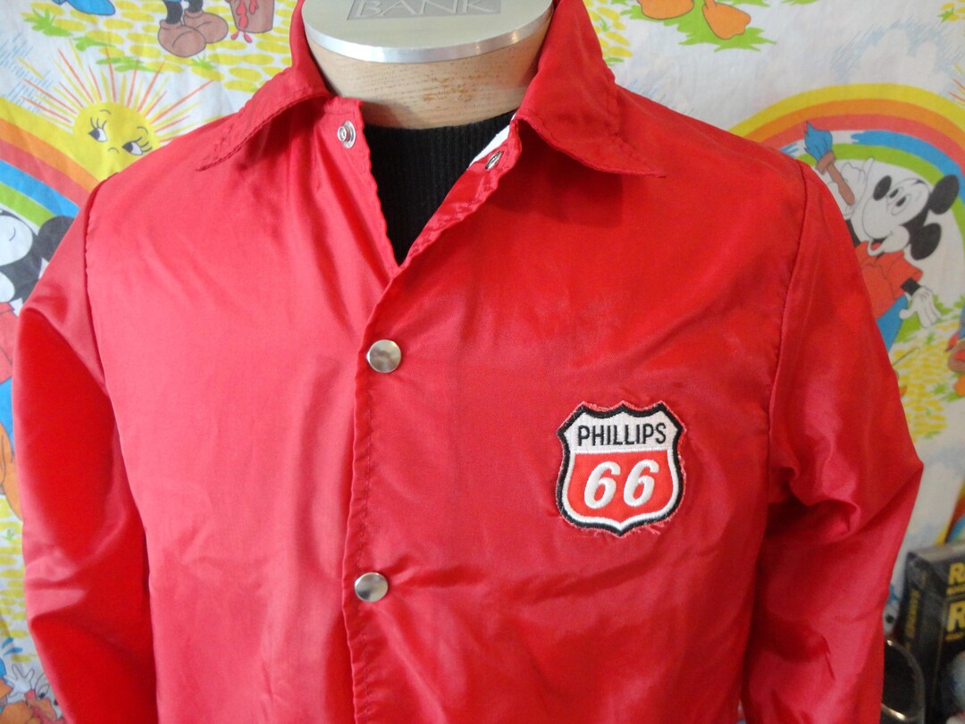 Vintage 80's Phillips 66 Unitog Mens Size S Red Snap Windbreaker