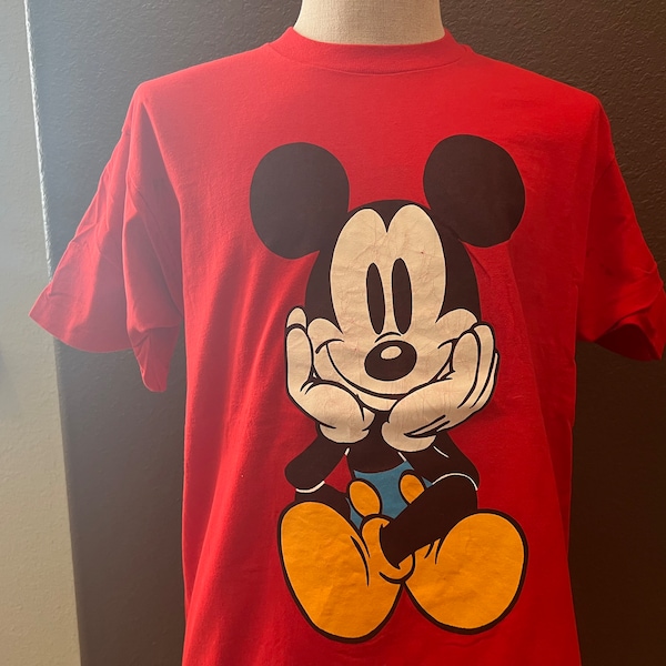 Vintage 90er Mickey Mouse Rotes T-Shirt Größe XL
