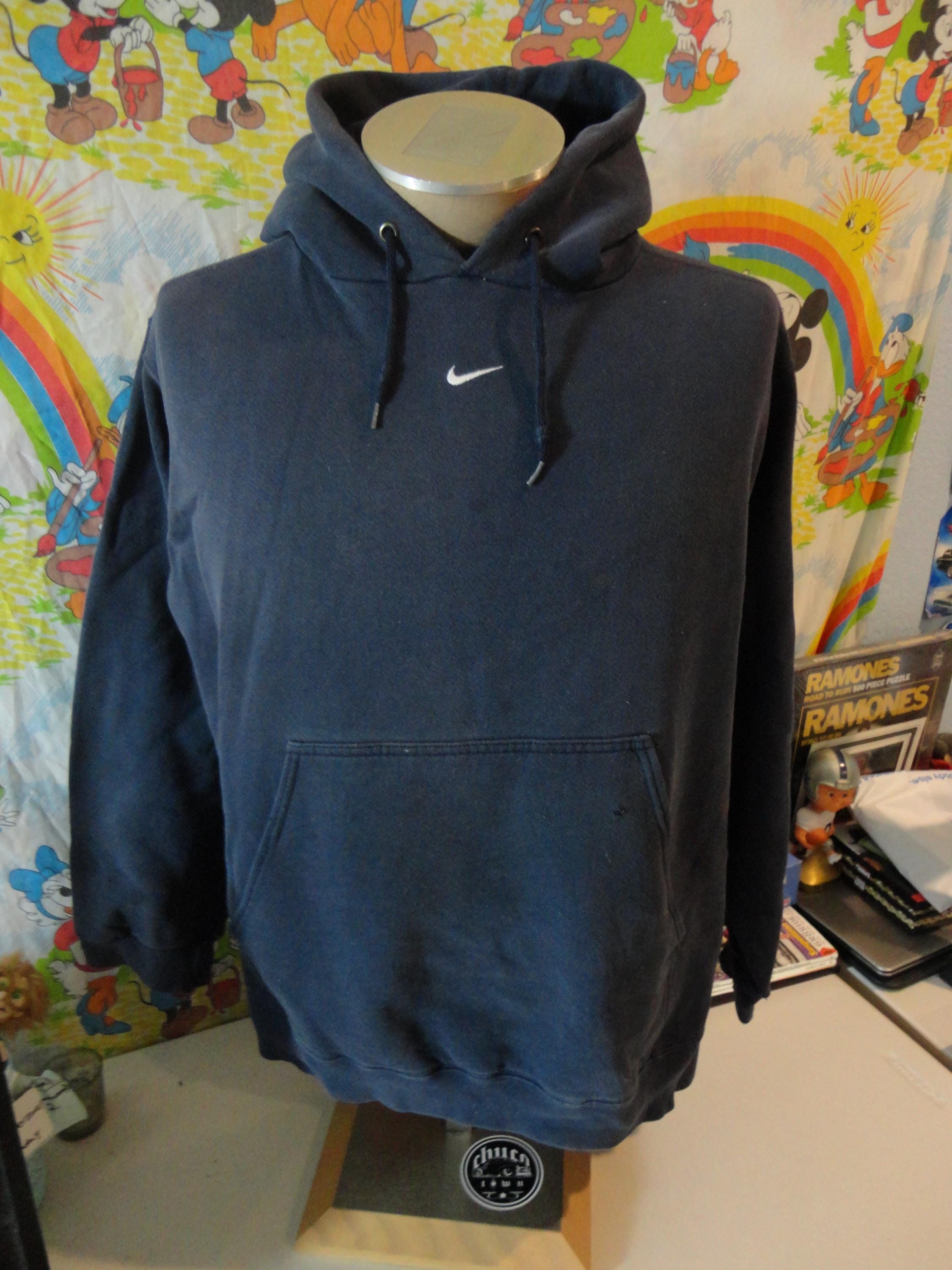 トップス 90's nike center swoosh hoodie Vintage 90's Nike Center Swoosh Navy Blue Hoodie Sweatshirt