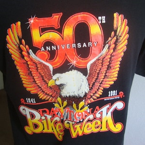 Vintage 90's 50th Anniversary Daytona Bike Week Pocket T Shirt Size L