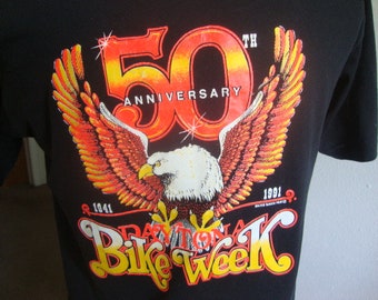 Vintage 90's 50th Anniversary Daytona Bike Week Pocket T Shirt Size L