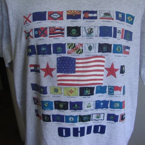 Vintage 90's USA State Flags Ohio Souvenir Gray T Shirt Size L