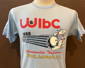 Vintage 80's Wlbc 1988 Bowling Championship Nevada Blue T Shirt Size M