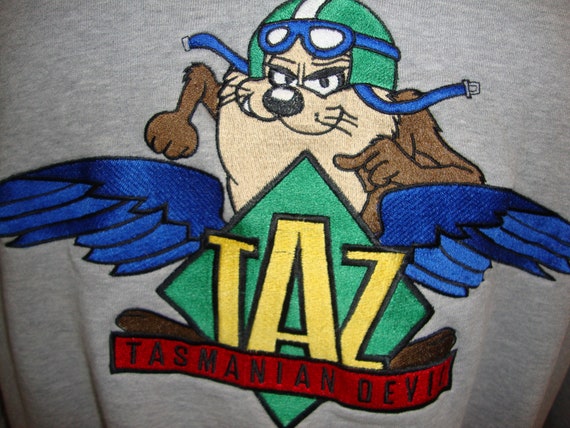 T-shirt Vintage Taz Looney Tunes Années 90 - Taille XL, Bleu, Col Rond, Occasion