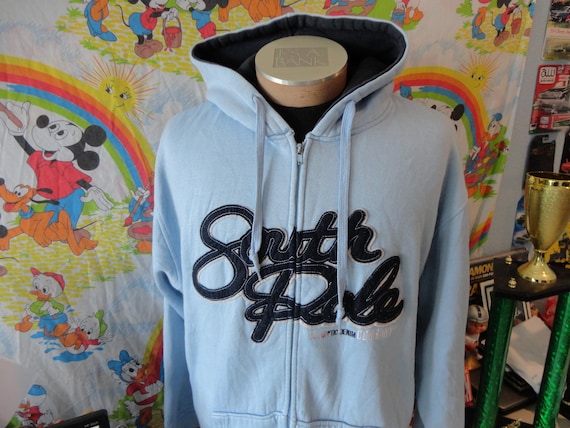 Y2K Vintage 90s South Pole Full Zip Blue Hoodie Sweatshirt Size XL