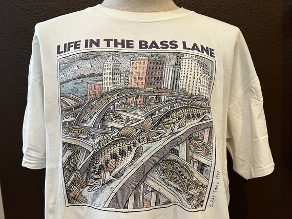 Vintage 90's Ray Troll Art Life in the Bass Lane White T Shirt