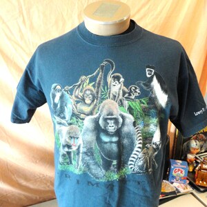 Camiseta vintage de los 90 del zoológico Lowry Park con primates, gorilas y monos, talla L