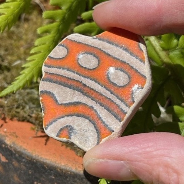 NEMO CLOWNFISH PATTERN - vintage Irish Sea Pottery - Orange Tile Sherd ~ ~ Orange & White ~ Beach Finds ~ Home Décor Curiosity