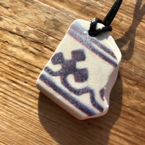 PURPLE - Irish Sea pottery sherd pendant necklace gift ~ Vintage Beach Finds ~ Vegan Jewellery ~ Ireland Surfer ~ Unisex