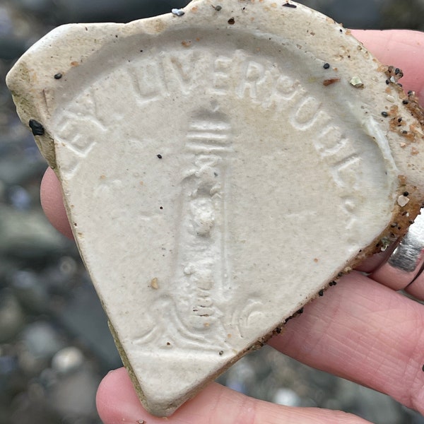 LIGHTHOUSE JAM JAR Ceramic Base - Vintage Irish Sea Pottery Sherd  ~ Hartley’s Jam ~ Liverpool Bootle Lighthouse ~ Historical Beach Finds