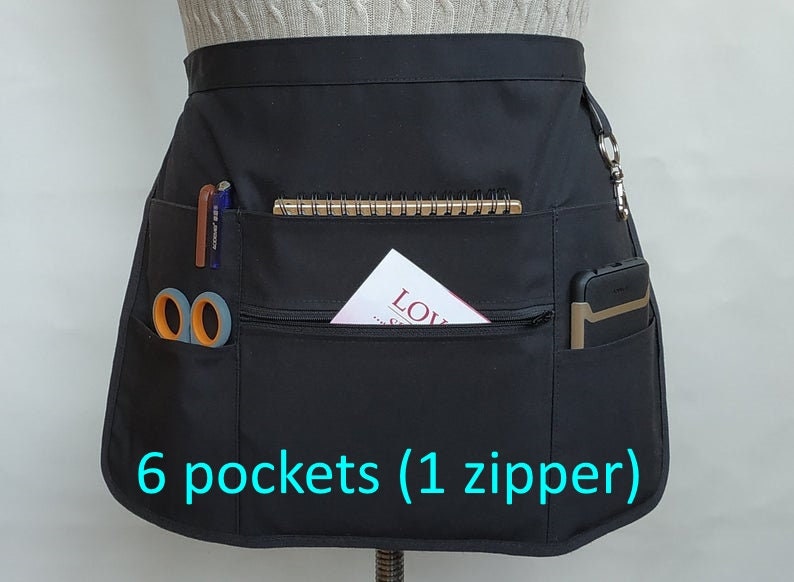 Utility black half 6 pockets apron, teacher apron, waitress apron, ve…