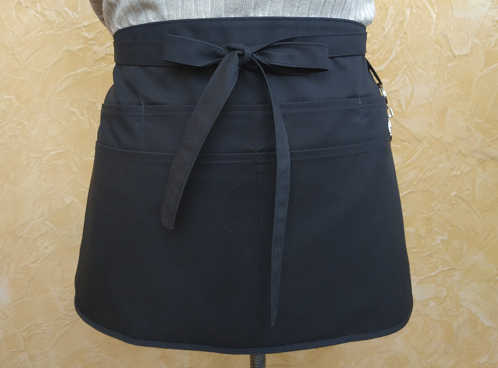 Black server apron with 7 pockets utility half waitress apron Etsy