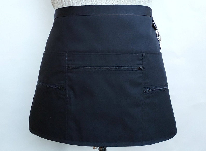 Black server apron with 3 zipper pockets utility half 6 Etsy