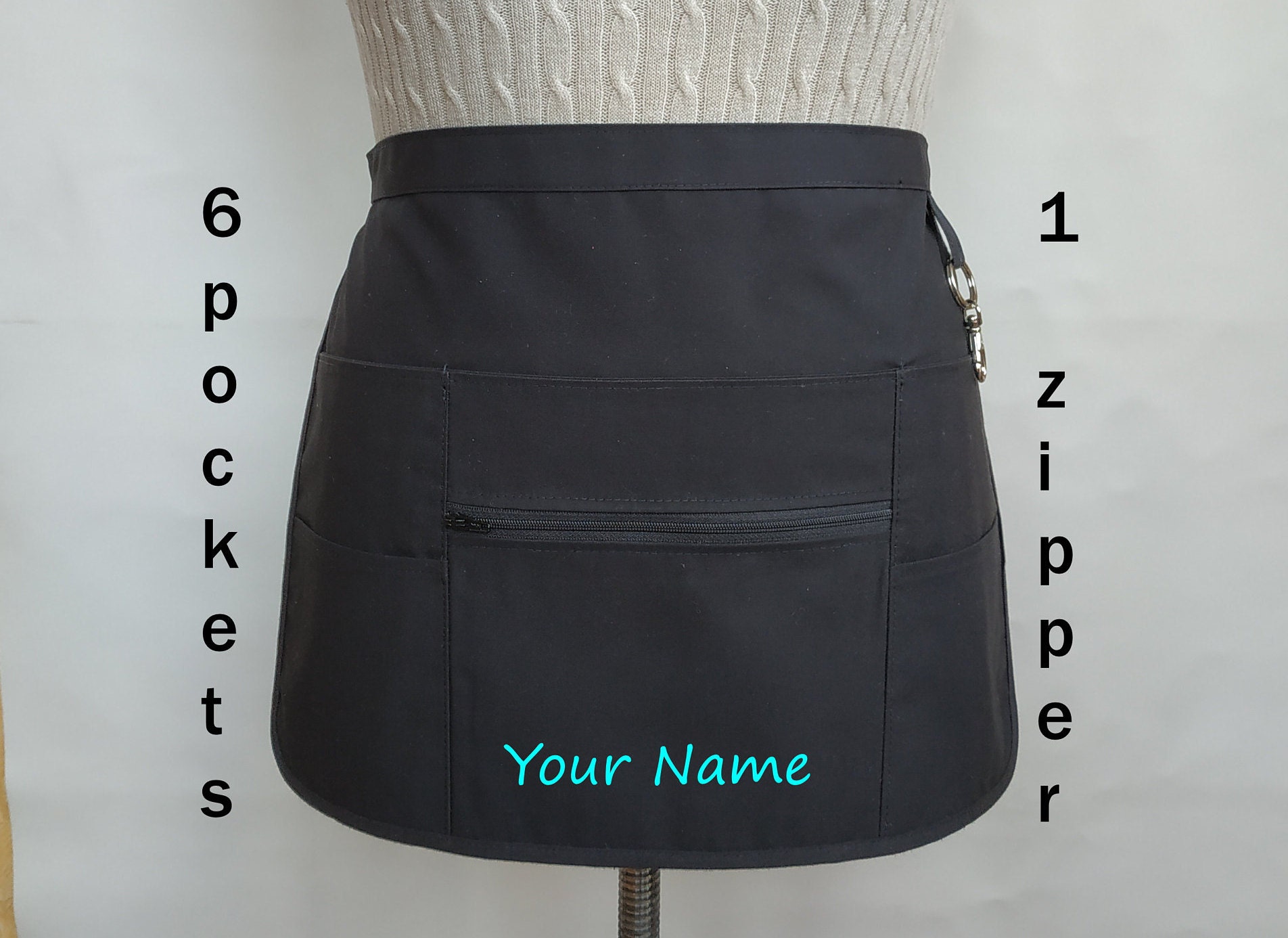 Personalized teacher apron black half 6 pockets server apron Etsy