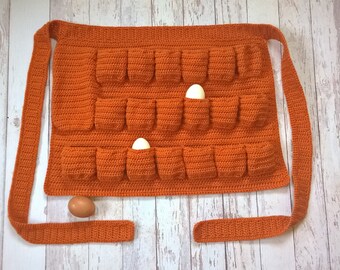 Egg cellent apron, crochet egg gathering apron, adjustable, egg collecting apron, egg pockets apron, homesteing apron, farm apron