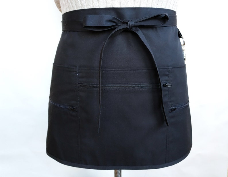 Black server apron with 3 zipper pockets utility half 6 Etsy