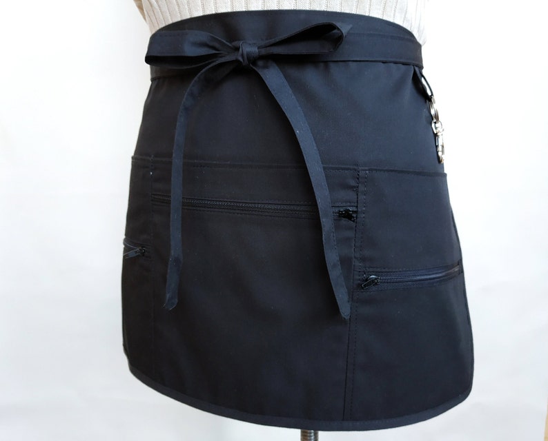 Black server apron with 3 zipper pockets utility half 6 Etsy