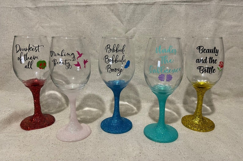 Disney Princess Wine Glass Set Individual Gift Idea Etsy