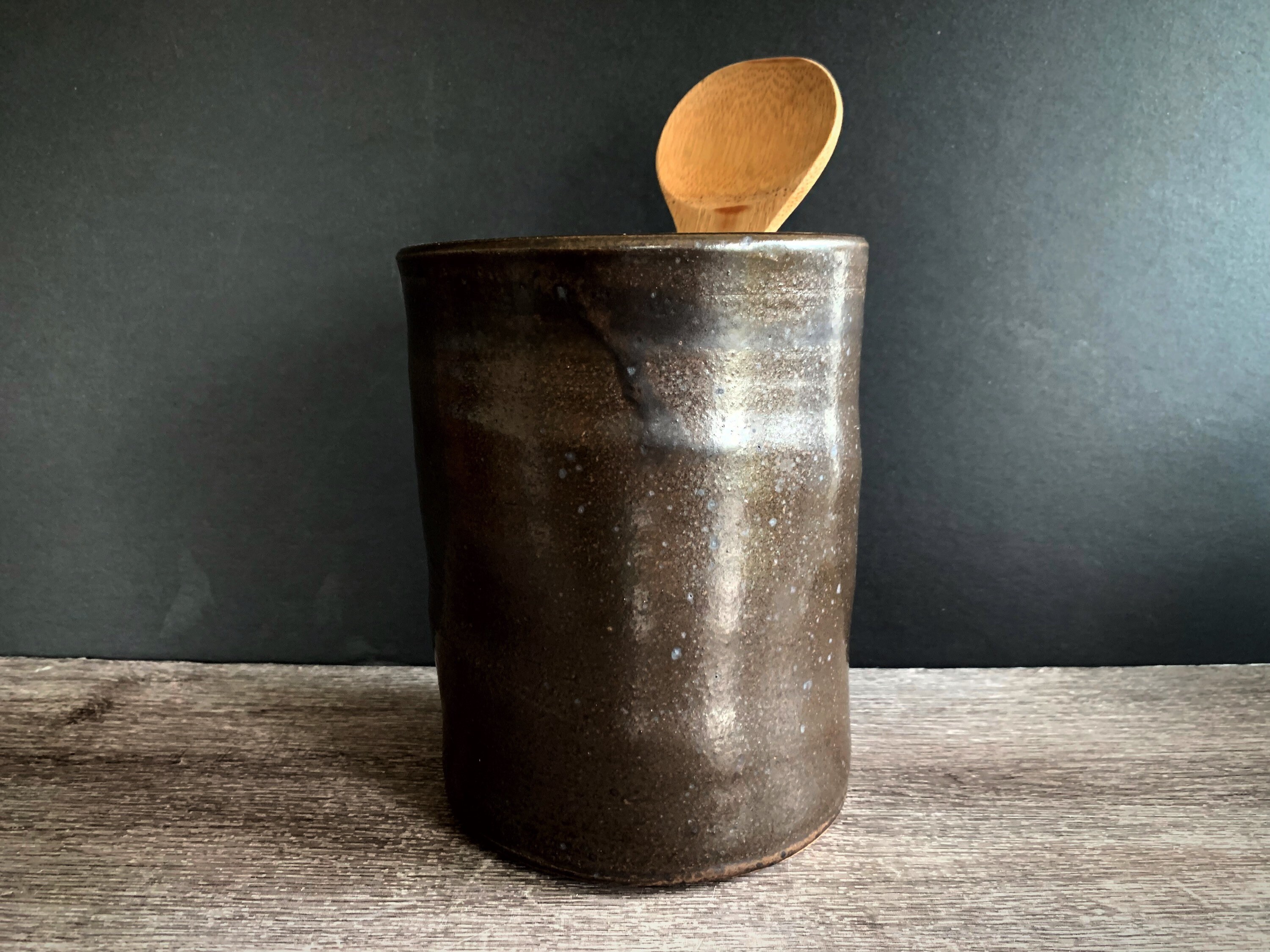 Bronze Glaze Crock Studio Art Pottery Utensil Holder or Vase Etsy