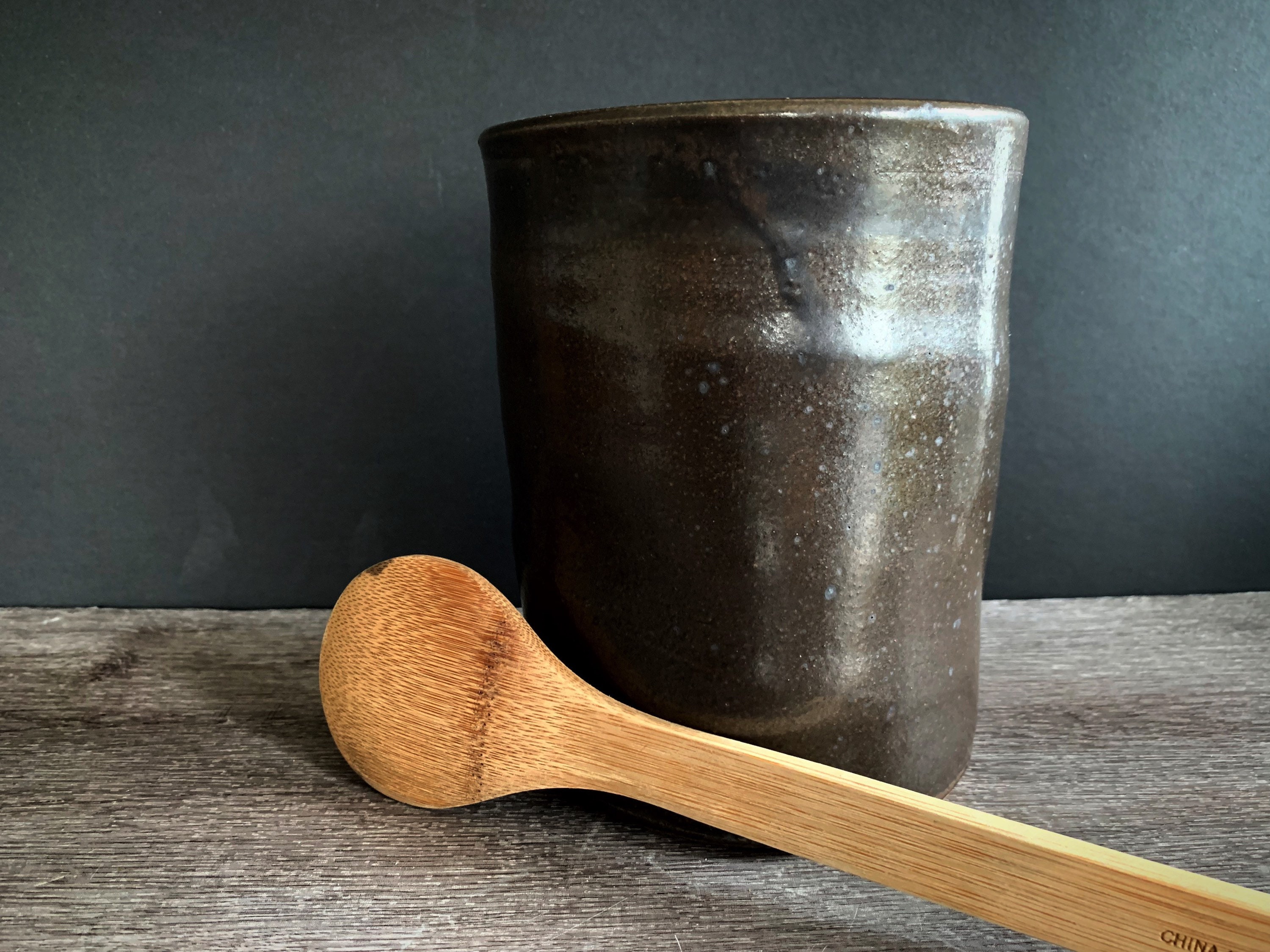 Bronze Glaze Crock Studio Art Pottery Utensil Holder or Vase Etsy