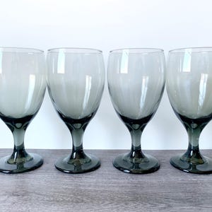 Libbey Smoke Glass Goblets: Mid Century Wine Glasses, Set of 4