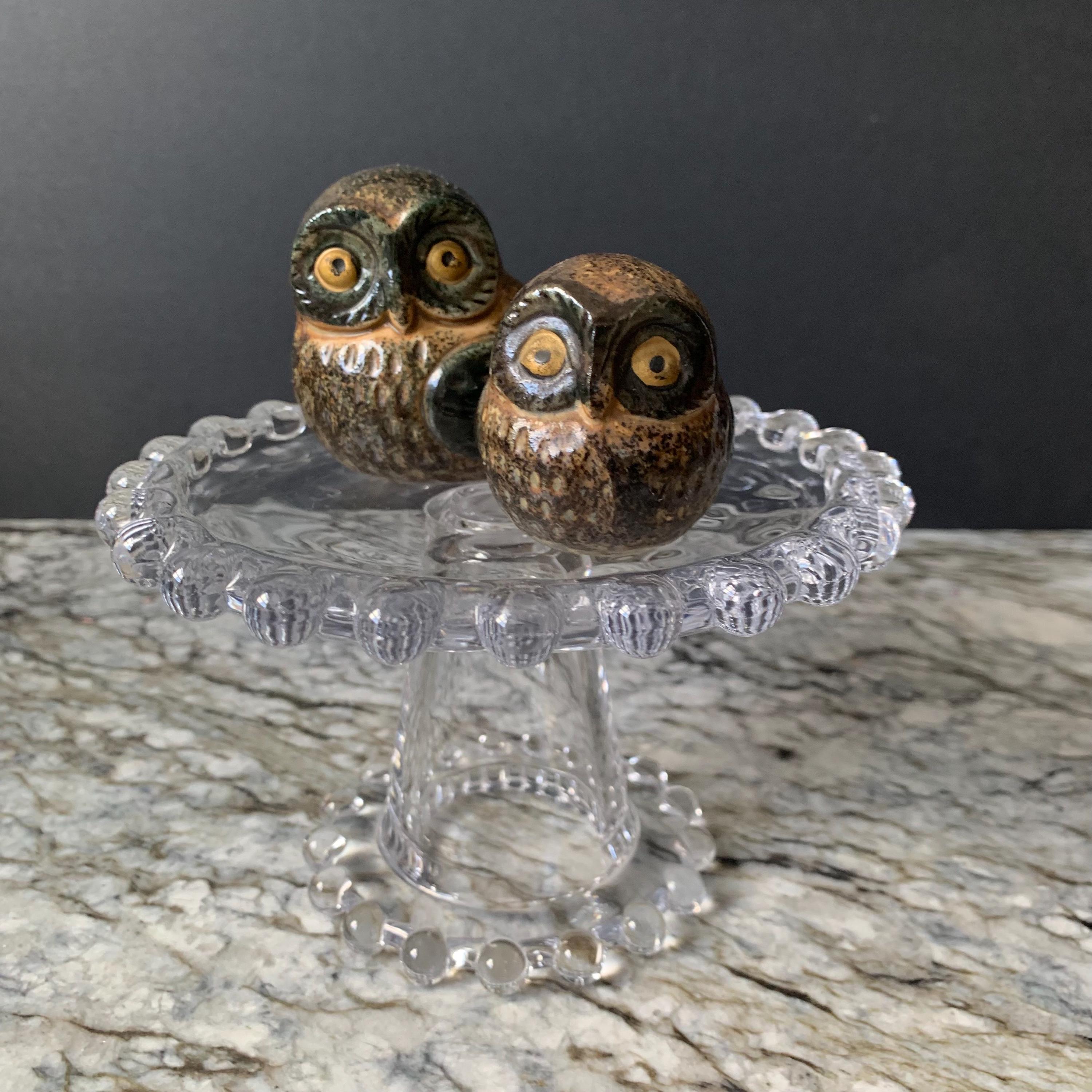 Otagiri stoneware owl pair: vintage ceramic brown owls